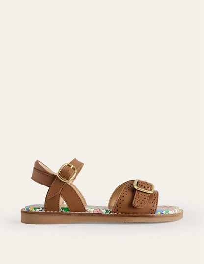 Leather Buckle Sandals-Tan