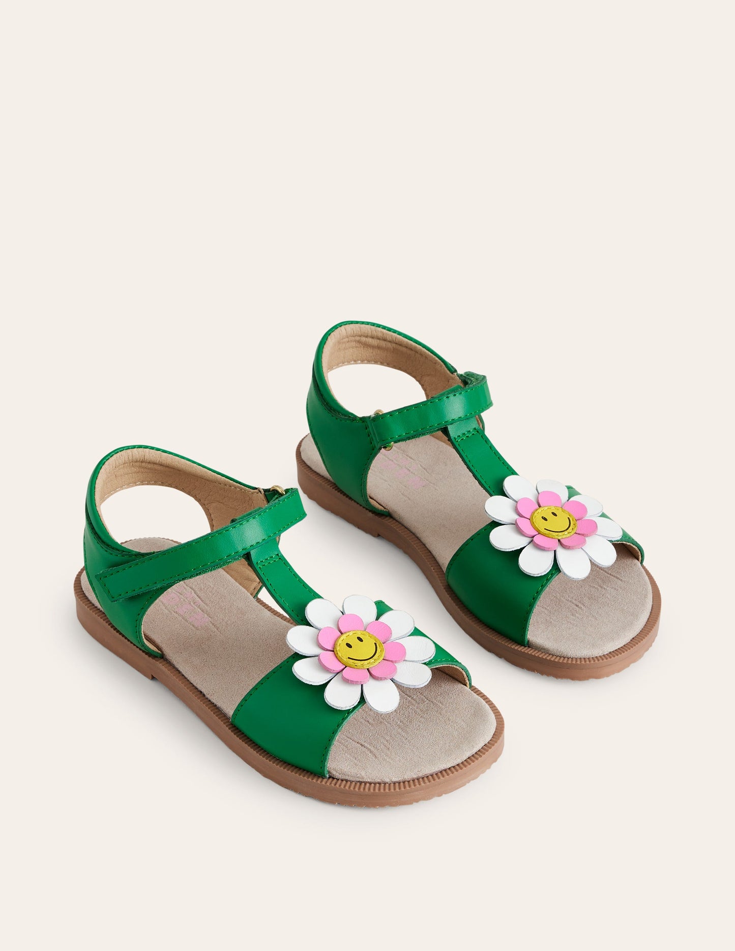 Fun Leather Sandals-Green Smiley Flower