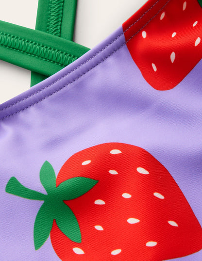 Cross-back Printed Swimsuit-Violet Tulip Strawberries