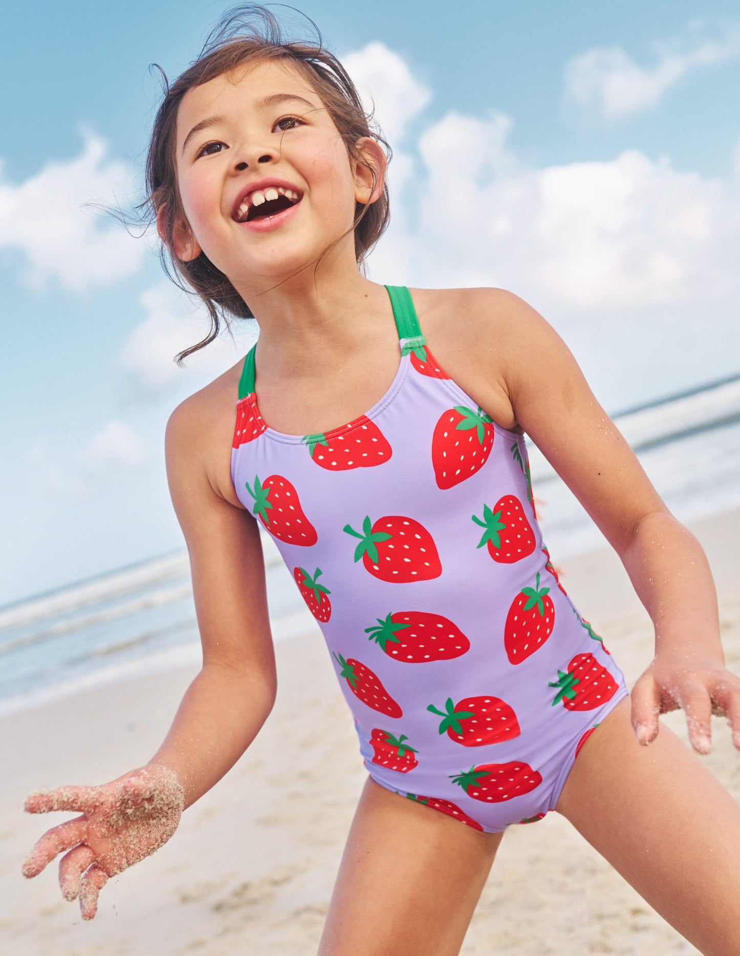 Cross-back Printed Swimsuit-Violet Tulip Strawberries