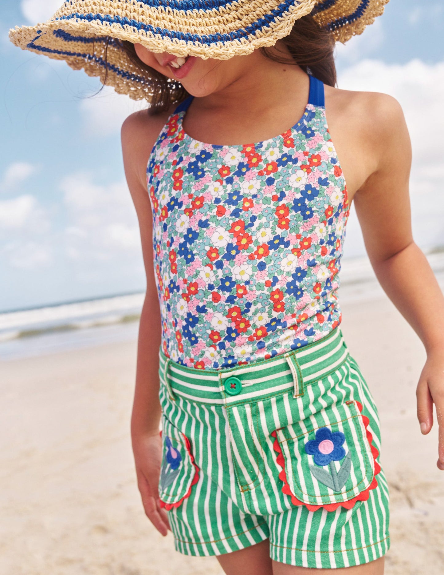 Cross-back Printed Swimsuit-Nautical Floral