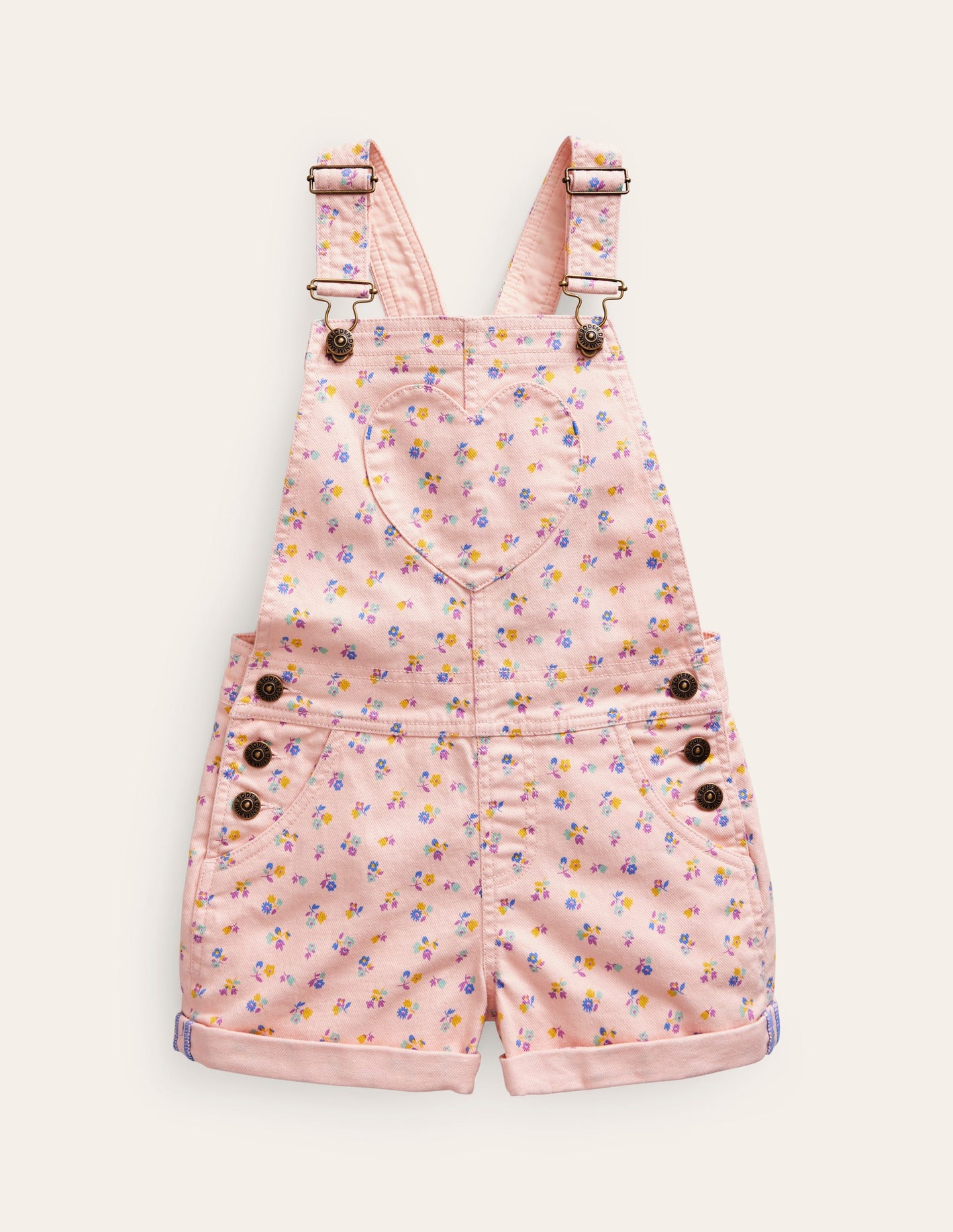 Heart Pocket Short Dungarees-Provence Dusty Pink Sprig