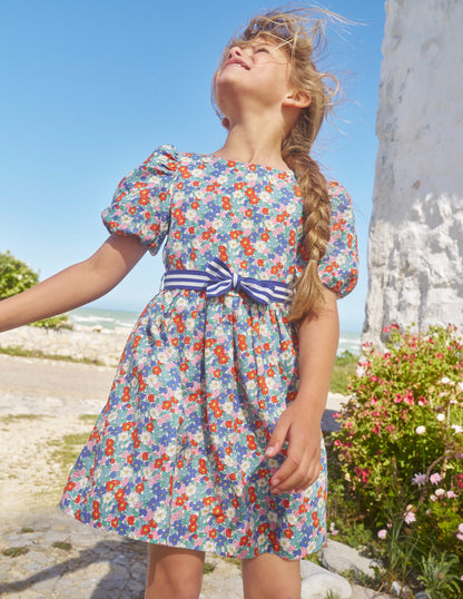 Cotton Linen Vintage Dress-Multi Nautical Floral