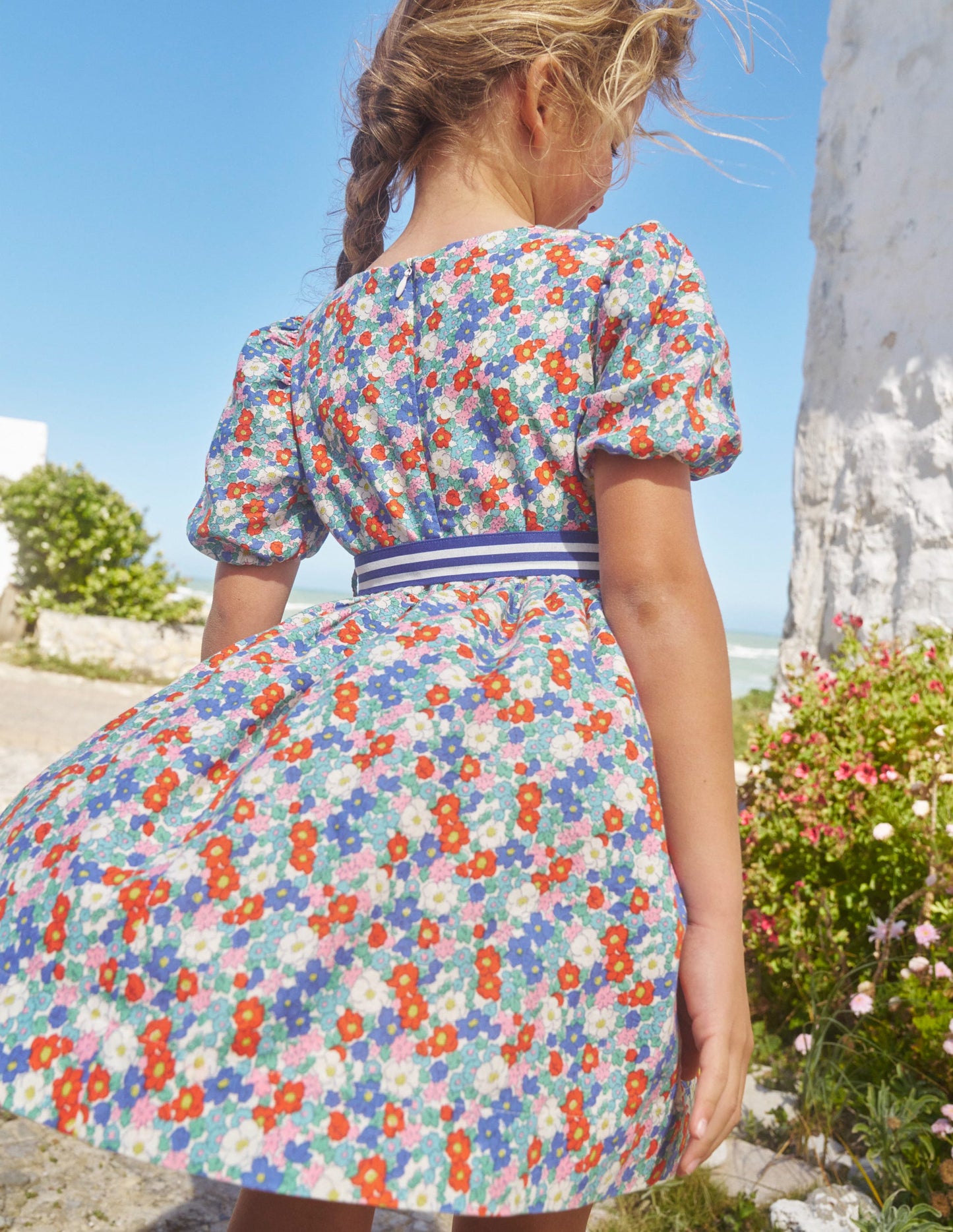 Cotton Linen Vintage Dress-Multi Nautical Floral