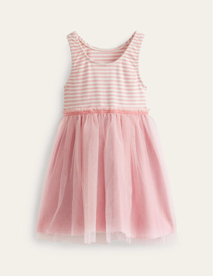 Jersey Tulle Mix Dress-Ballet Pink / Ivory Stripe