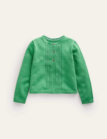 Pointelle Cotton Cardigan-Aloe Green