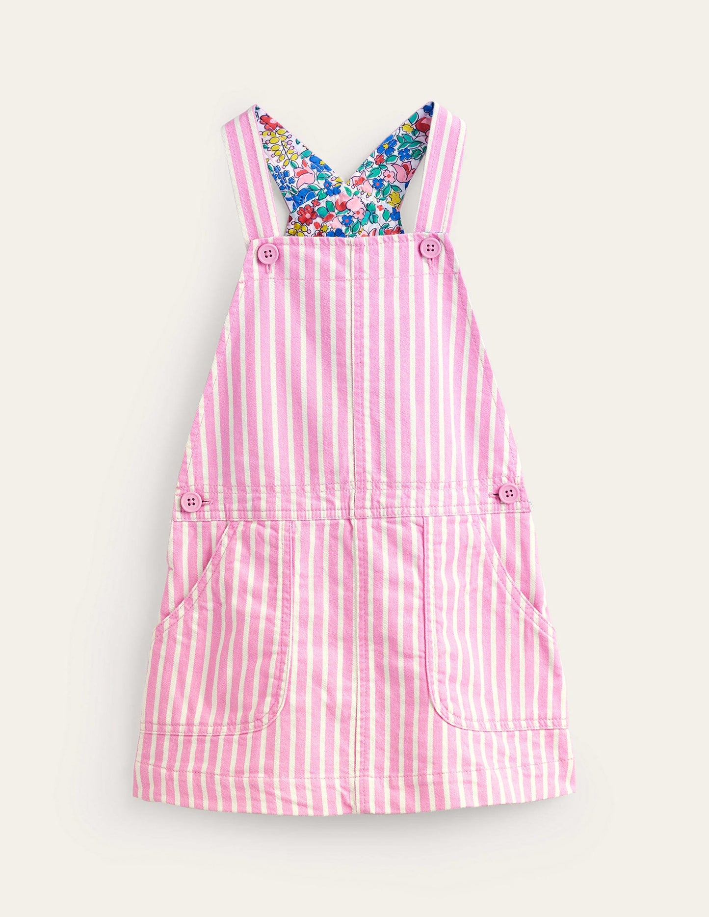 Dungaree Dress-Cosmic Pink / Ivory Stripe