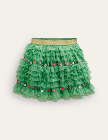 Tulle Ruffle Skirt-Aloe Green