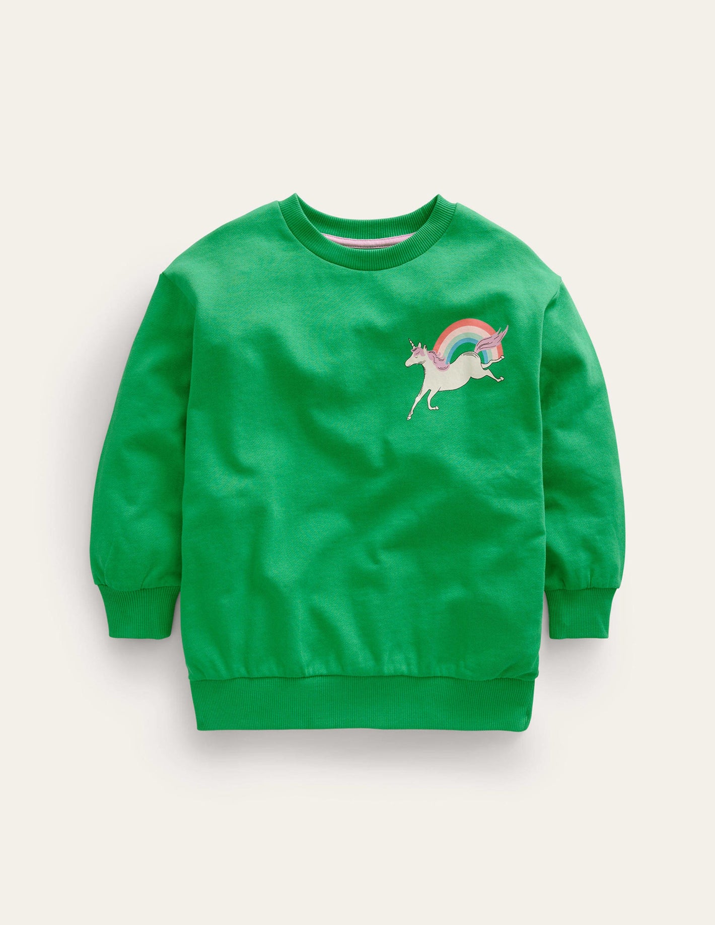 Relaxed Longline Sweatshirt-Green Unicorn