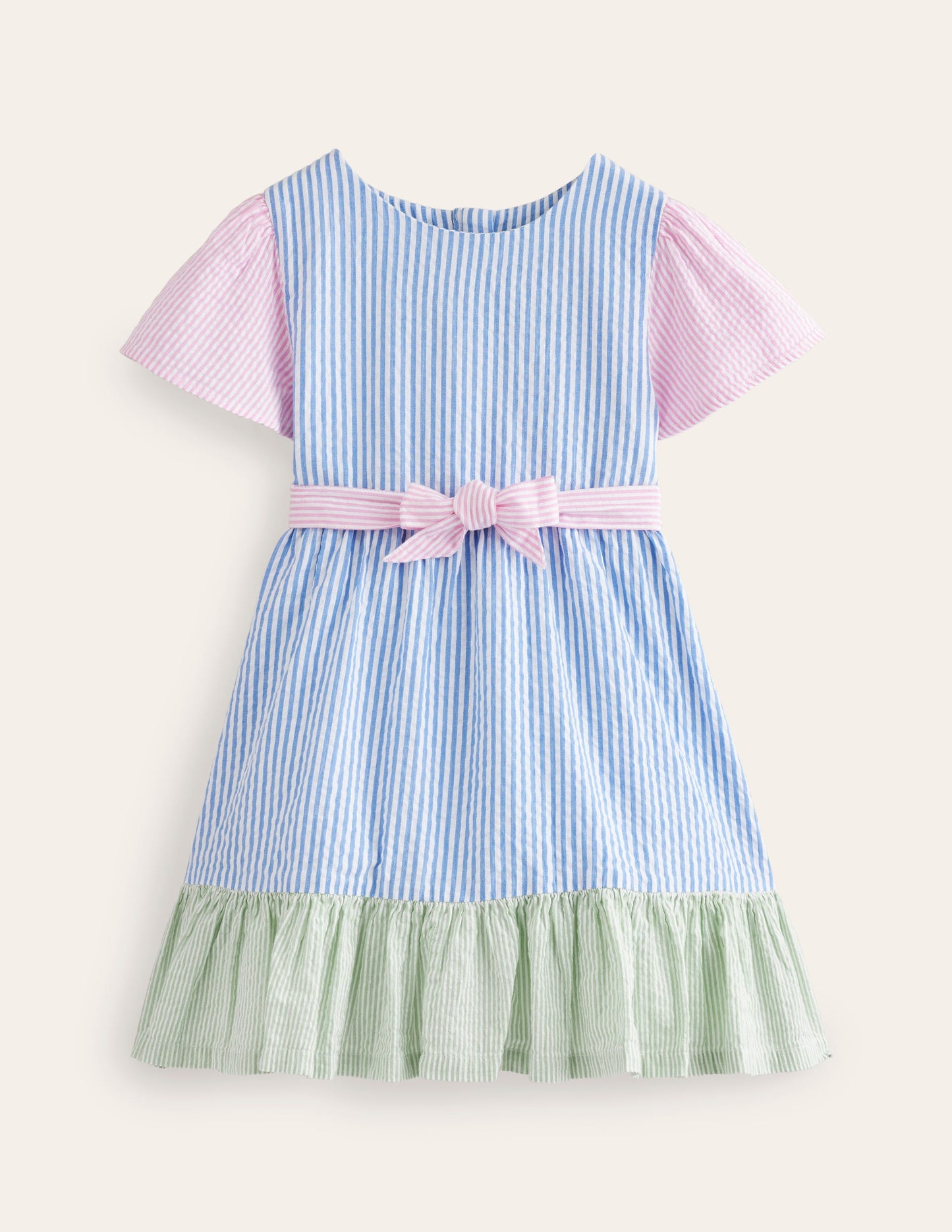 Hotchpotch Seersucker Dress-Multi Ticking Stripes