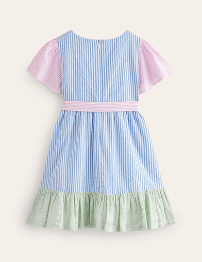 Hotchpotch Seersucker Dress-Multi Ticking Stripes