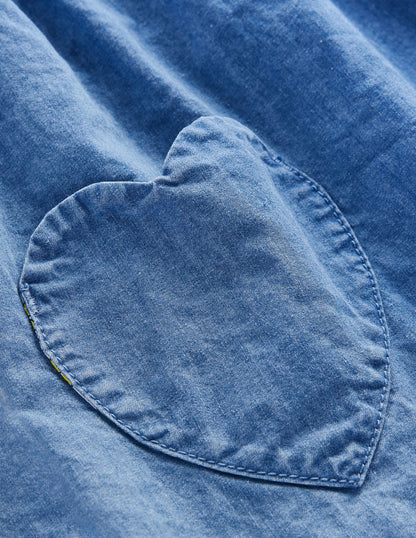 Woven Heart Pocket Tunic-Chambray