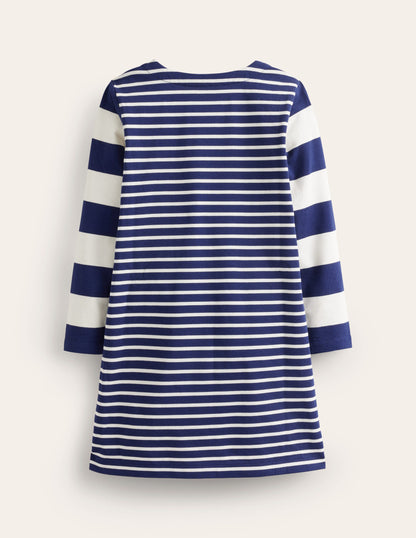 Fun Breton Dress-Sapphire Blue/ Ivory