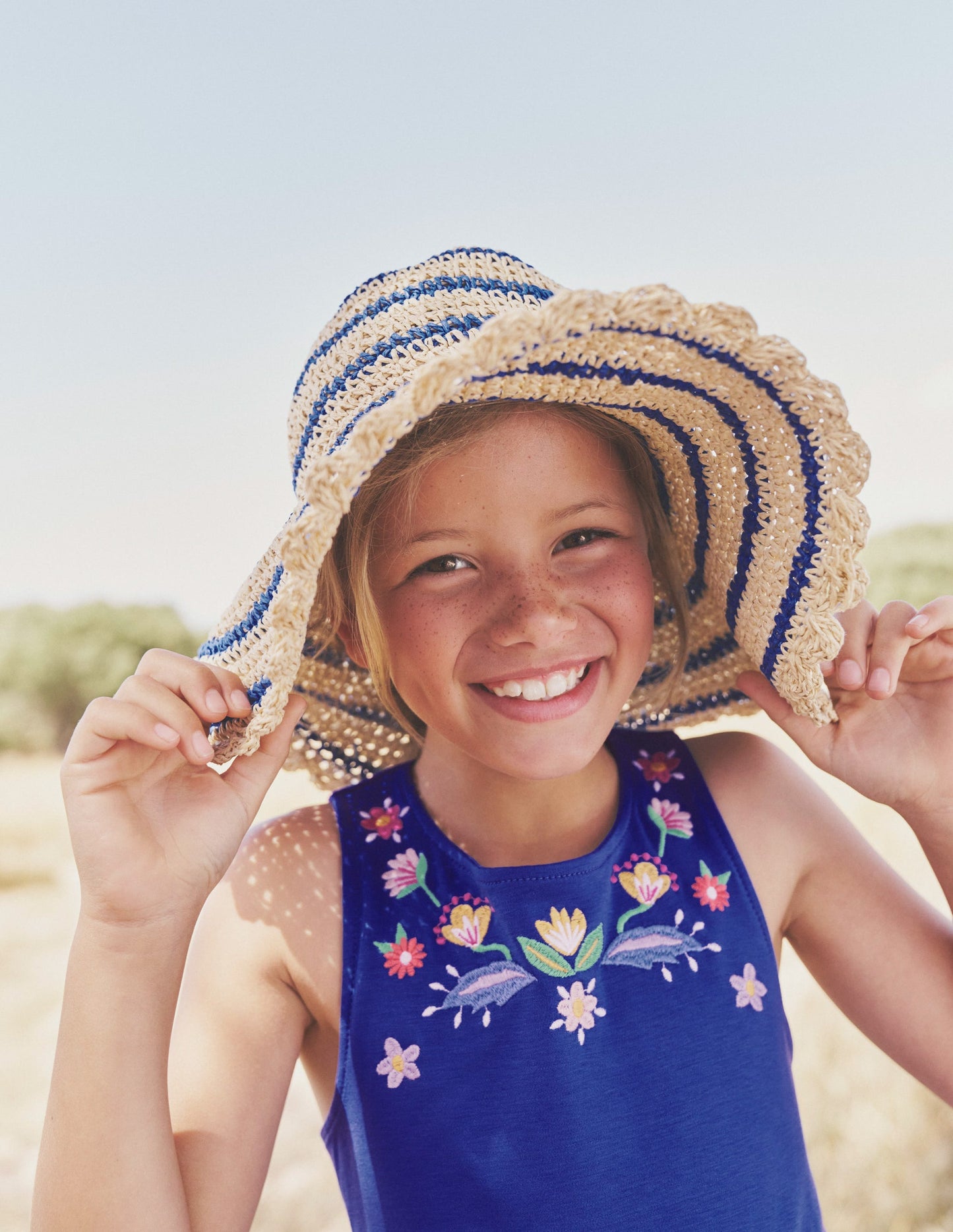 Twisted Straw Hat-Blue Stripe