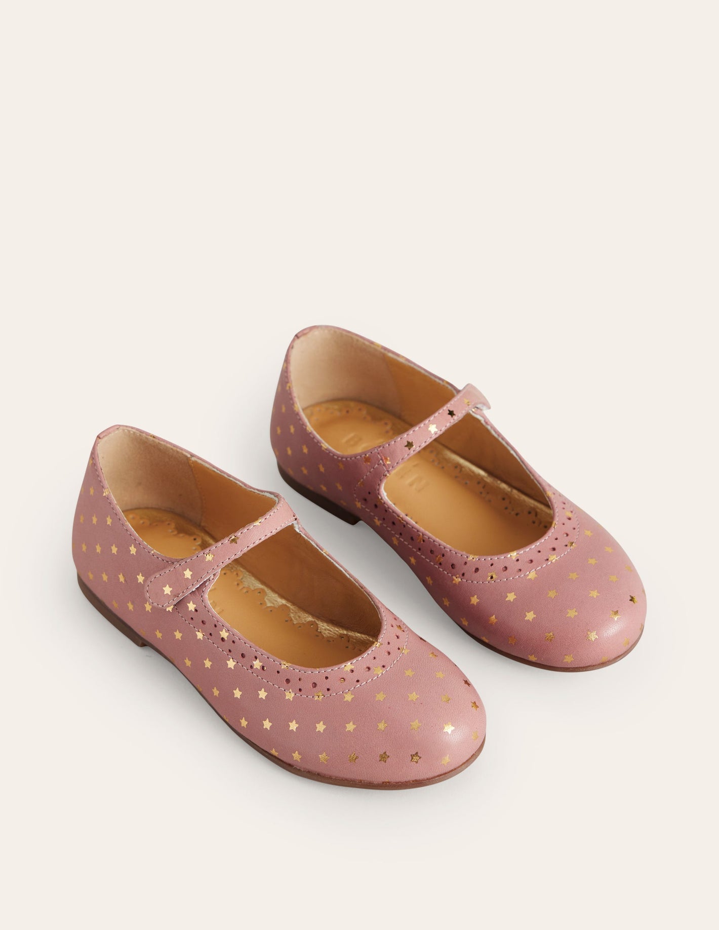 Gold Foil Star Mary Janes-Ballet Pink