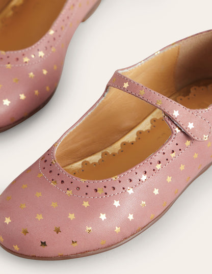 Gold Foil Star Mary Janes-Ballet Pink