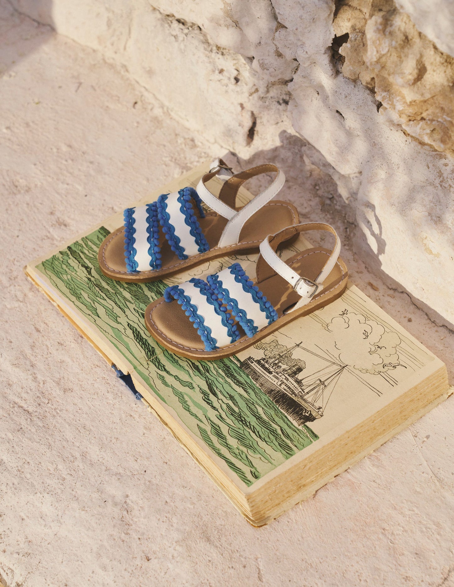 Pom Pom Trim Sandals-White