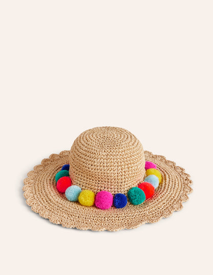 Multi Pom Straw Hat-Multi Poms