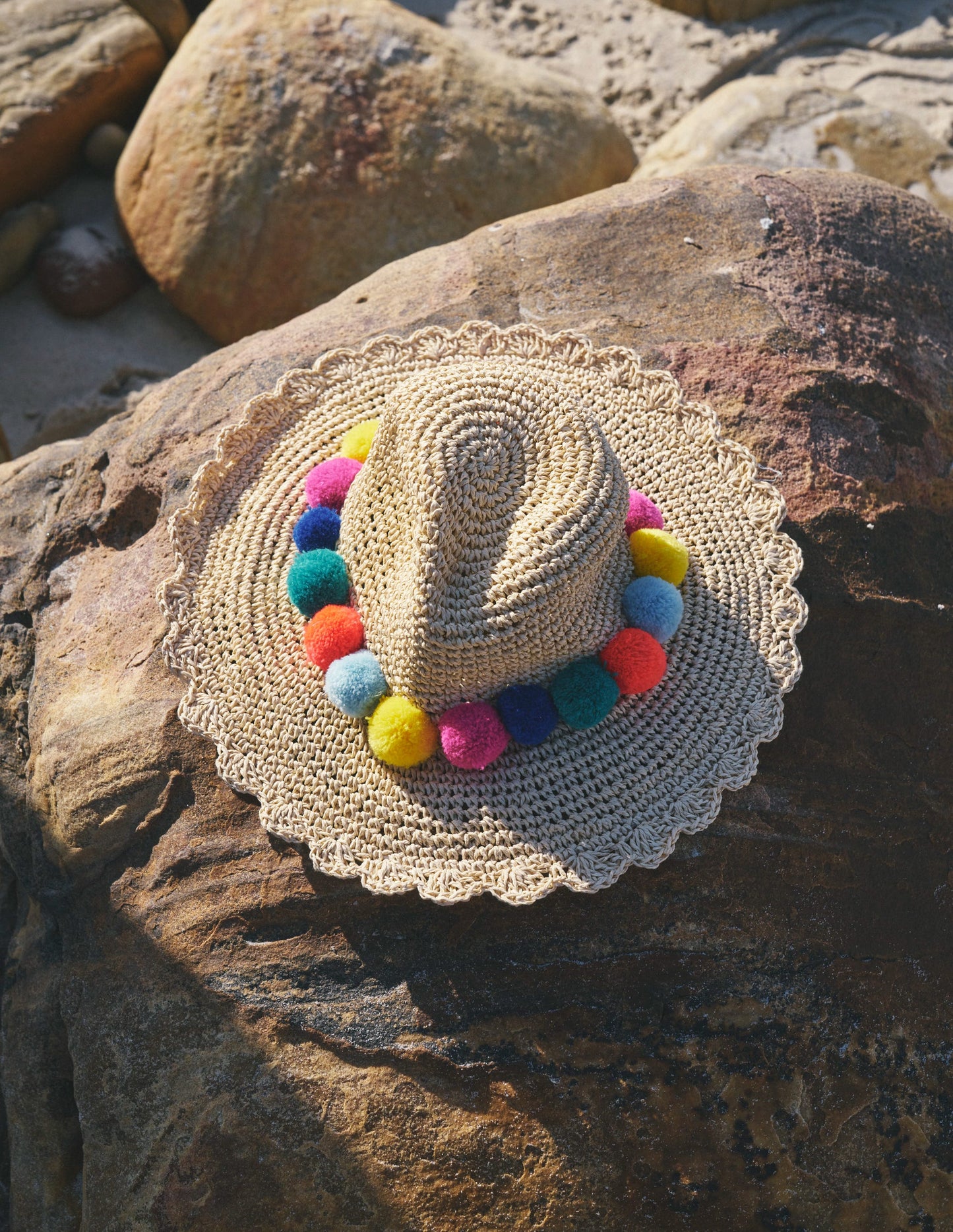 Multi Pom Straw Hat-Multi Poms