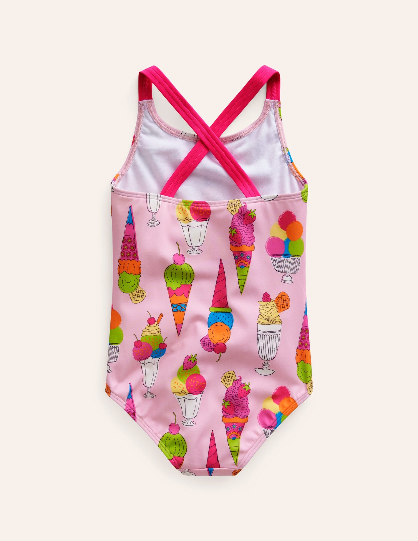 Cross-back Printed Swimsuit-Pink Ice Creams