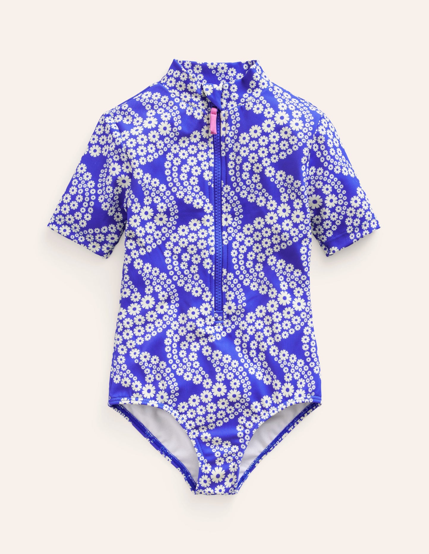 Short-sleeved Swimsuit-Dazzling Blue Daisy Wave