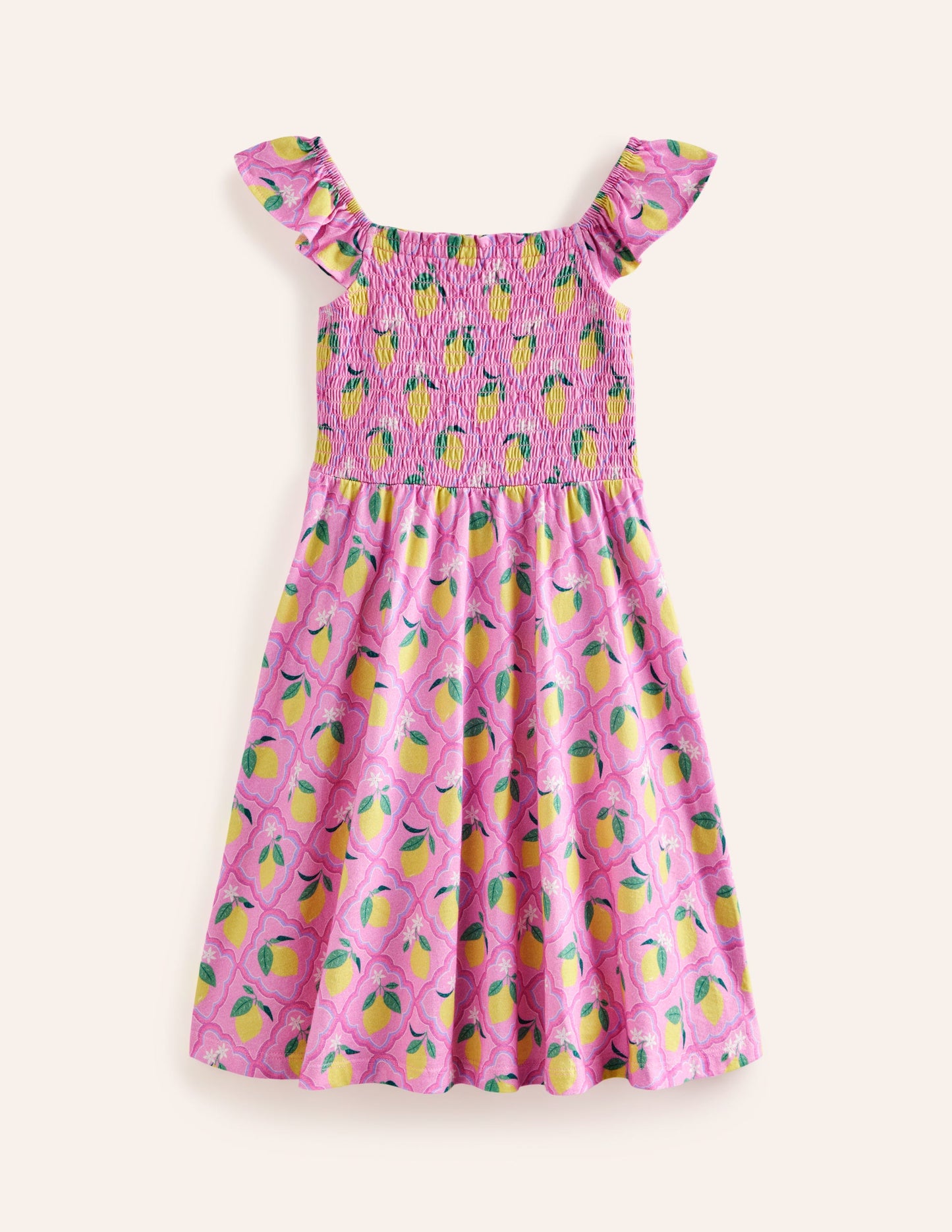 Shirred Jersey Dress-Pink Lemon Grove