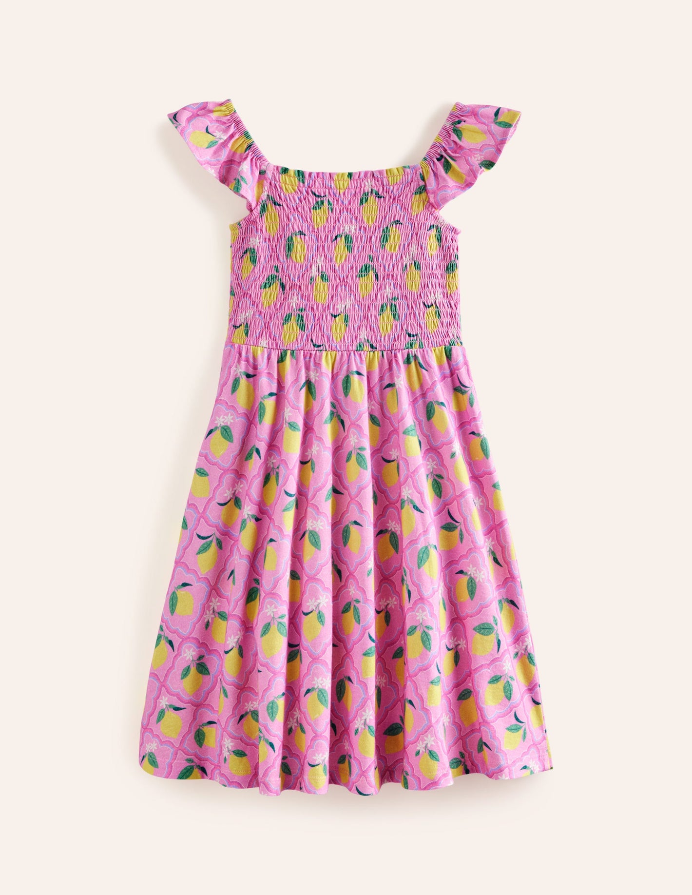 Shirred Jersey Dress-Pink Lemon Grove