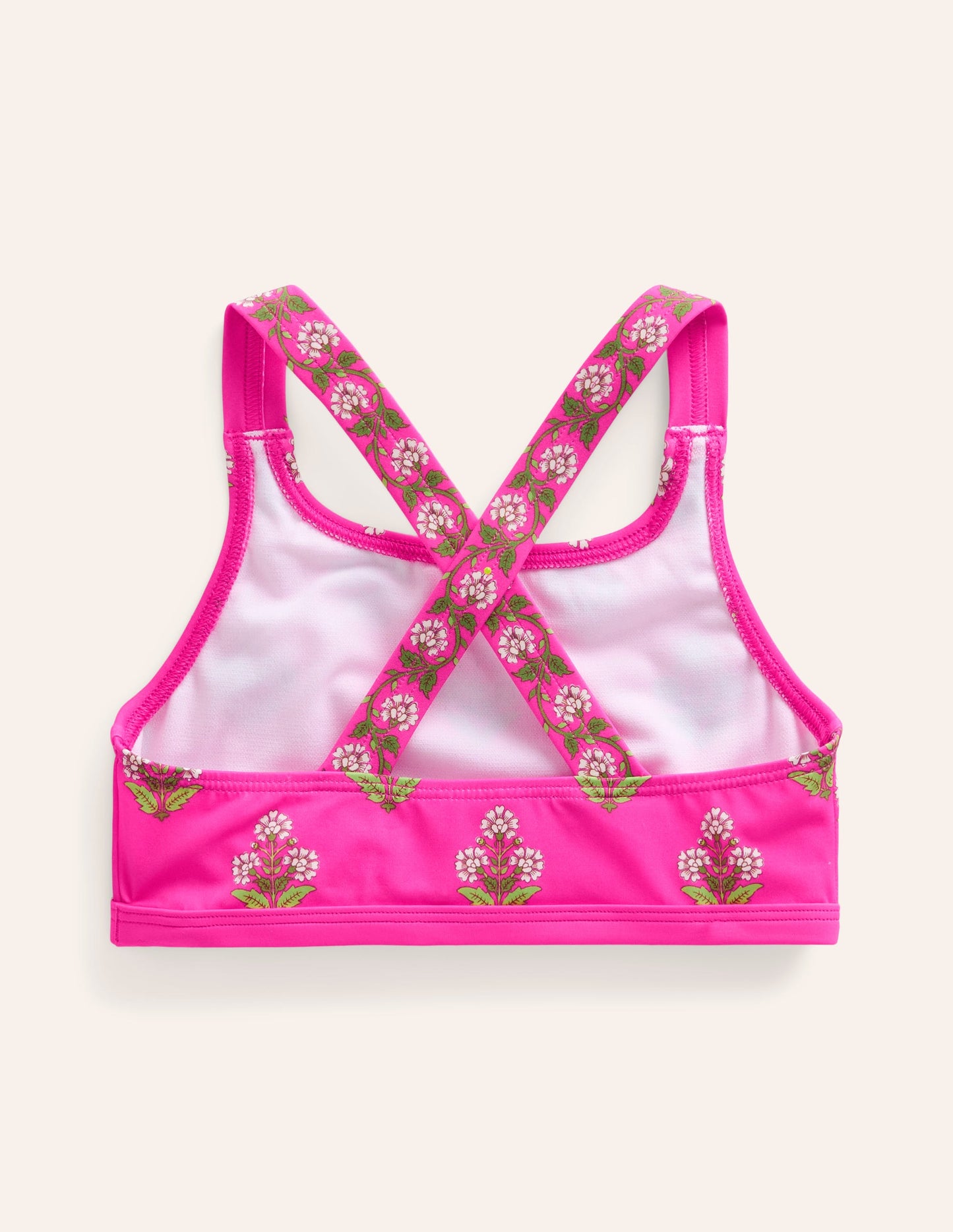 Cross Back Bikini Top-Pink Small Woodblock