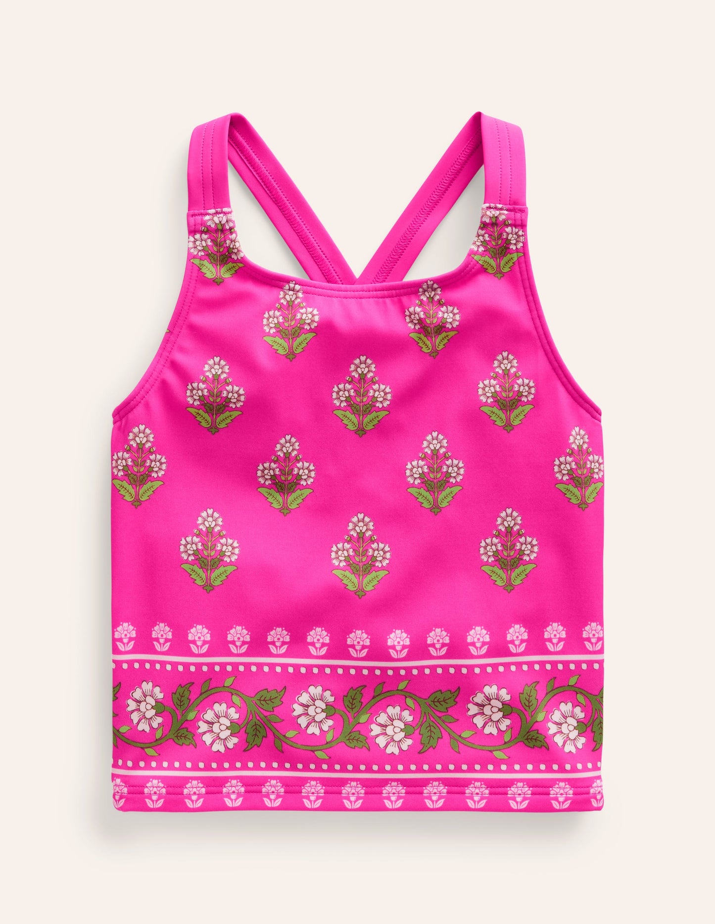 Cross Back Tankini Top-Pink Small Woodblock