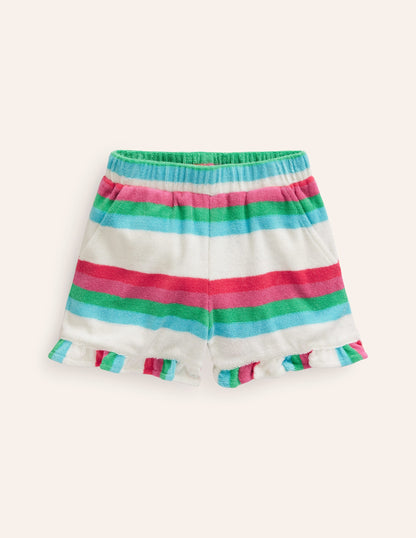 Frill Hem Towelling Shorts-Multistripe