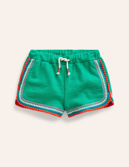 Pom Trim Jersey Shorts-Jade Green