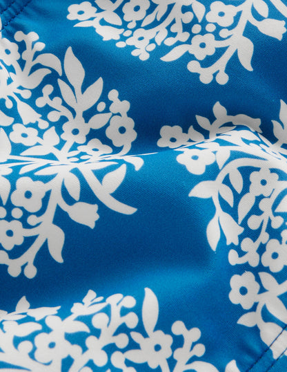 Puff Sleeve Bikini-Cabana Blue Small Flower Stamp