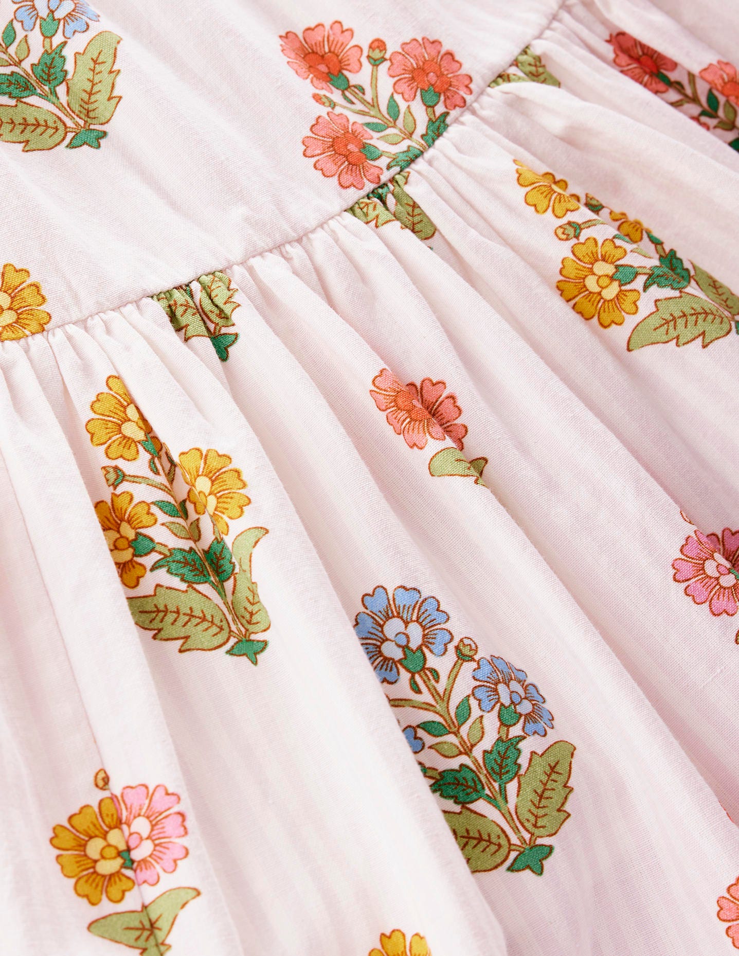 Tiered Twirly Sundress-Pink Woodblock Floral