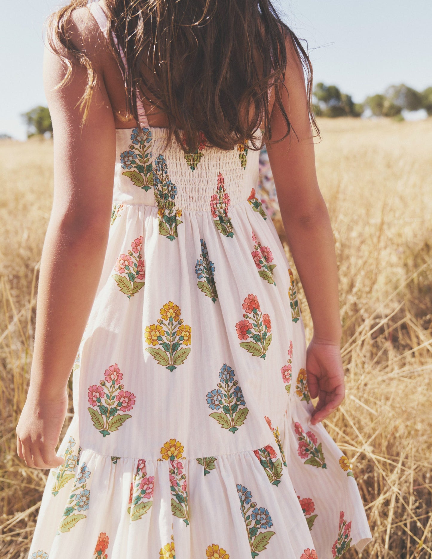 Tiered Twirly Sundress-Pink Woodblock Floral