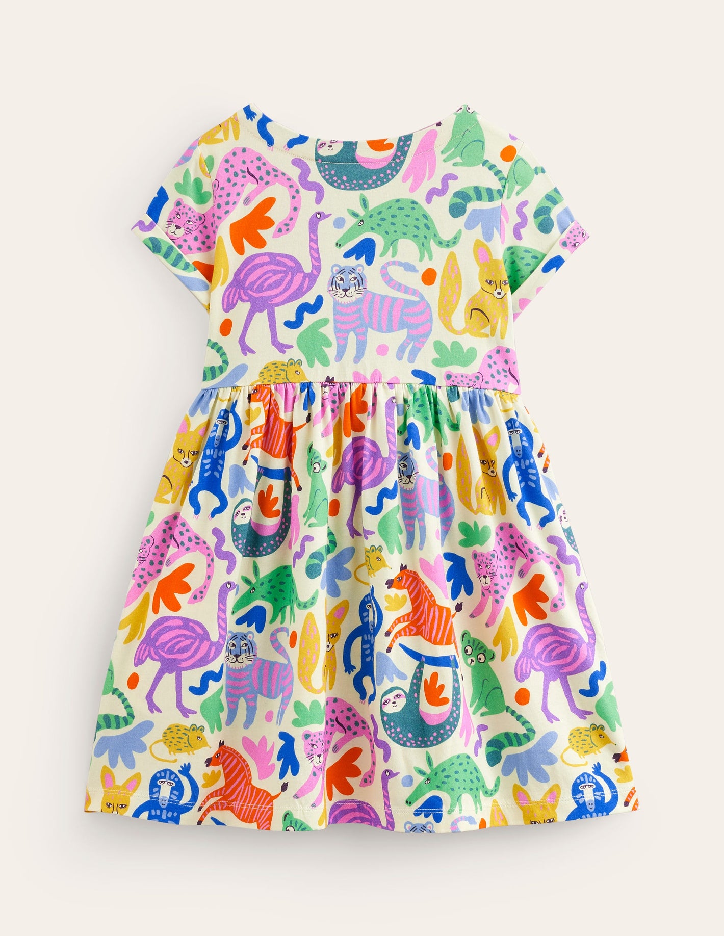 Short-sleeved Fun Jersey Dress-Multi Safari Friends