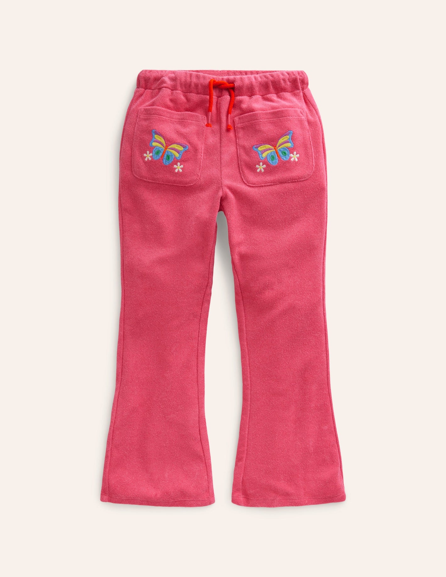 Towelling Flare Trousers-Rose Pink