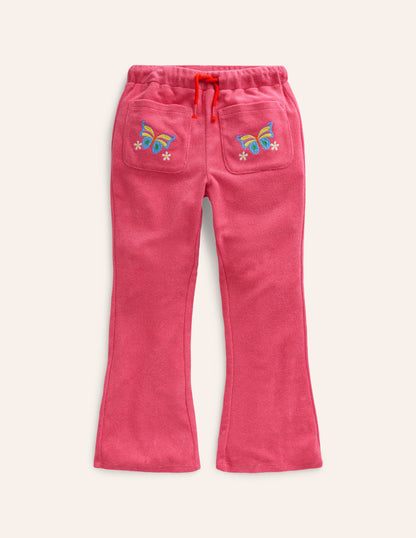 Towelling Flare Trousers-Rose Pink