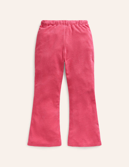 Towelling Flare Trousers-Rose Pink