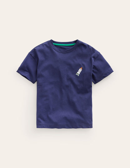 Embroidered Logo T-Shirt-College Navy Rocket