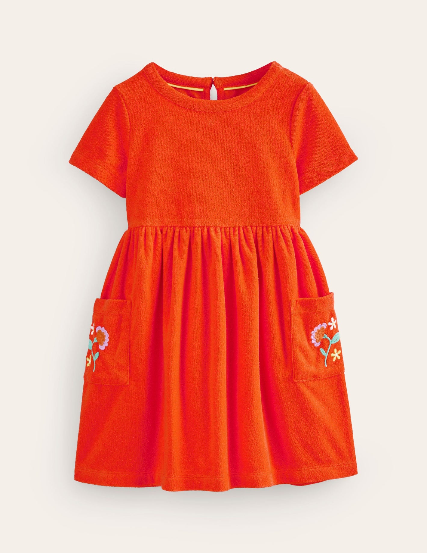 Fun Towelling Dress-Jam Red Embroidery