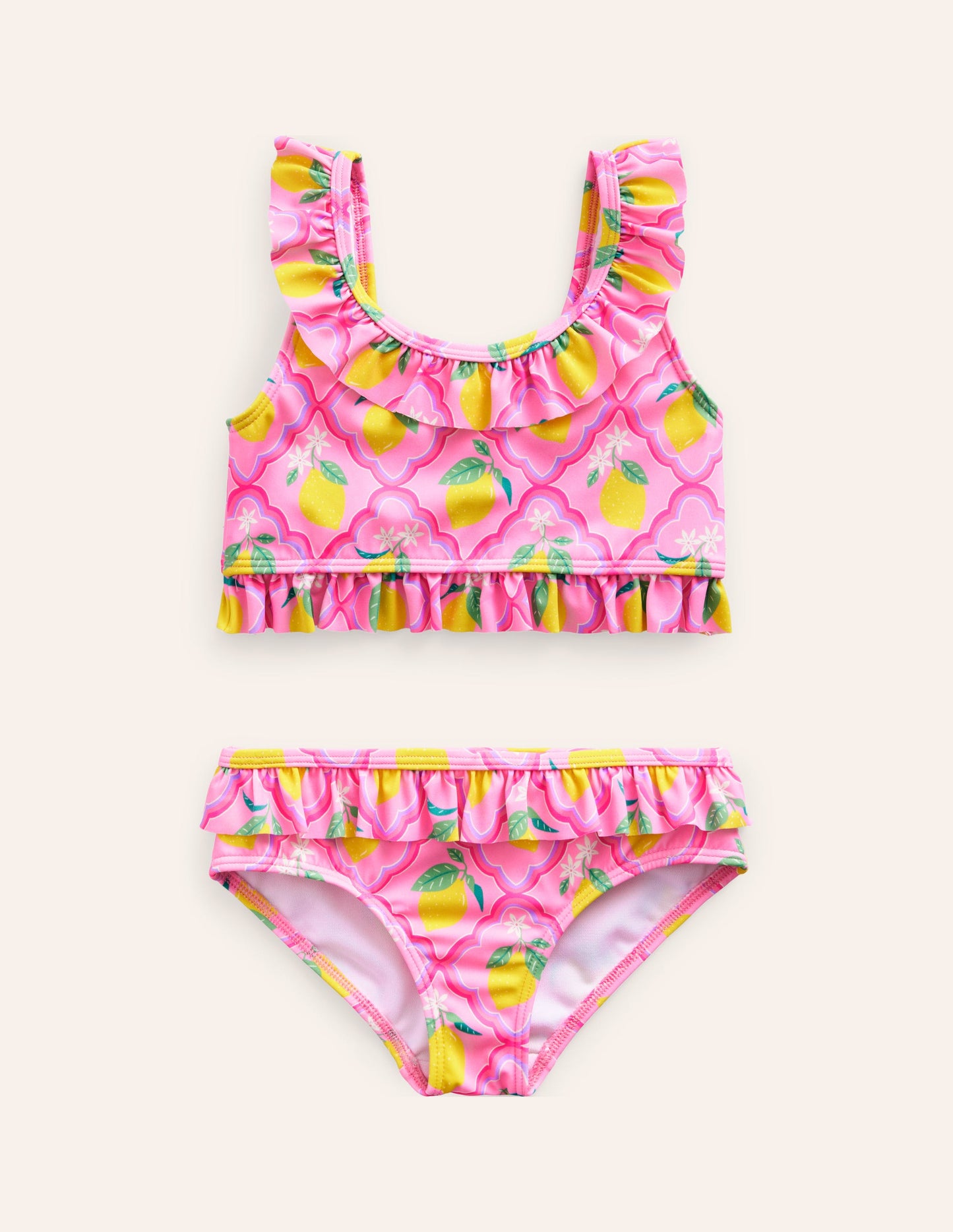 Frill Detail Tie Back Bikini-Pink Lemon Grove