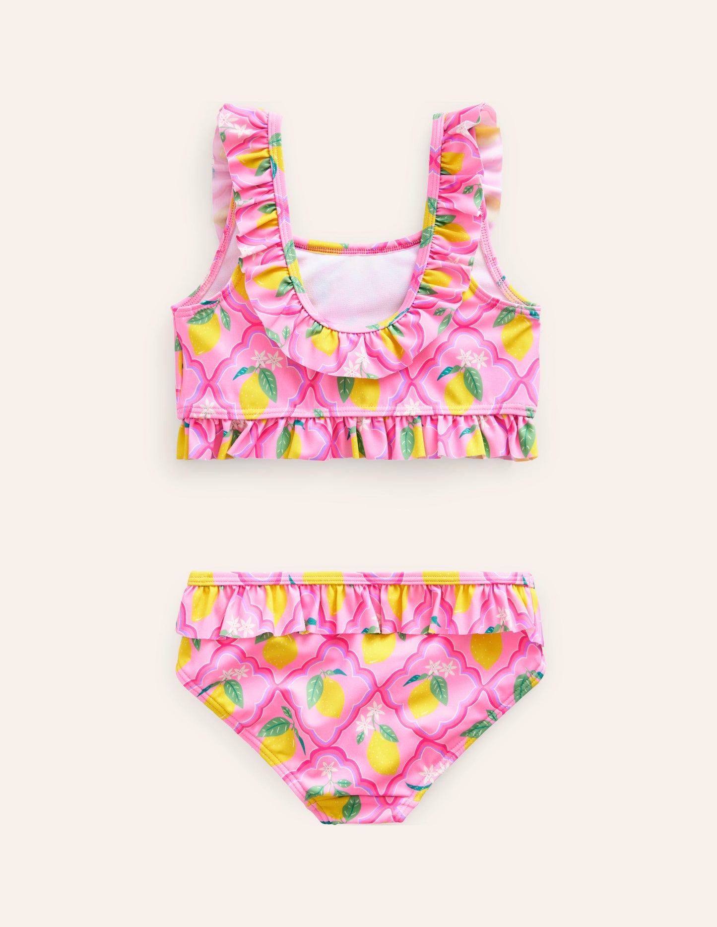 Frill Detail Tie Back Bikini-Pink Lemon Grove