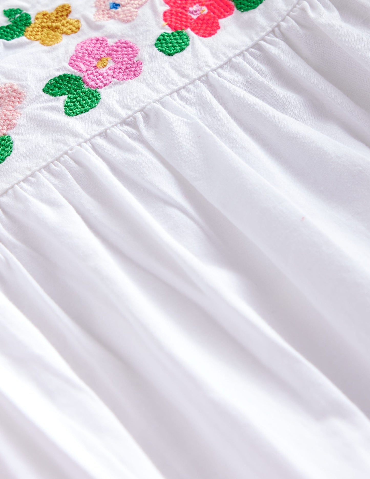 Lightweight Holiday Dress-White Floral Embroidery