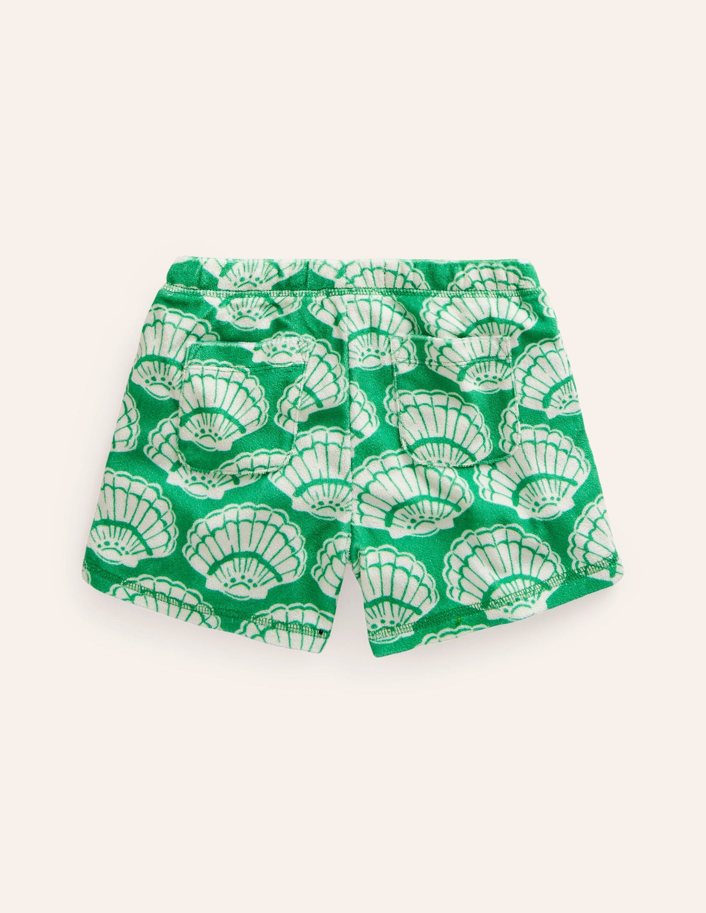 Printed Towelling Shorts-Pea Green Seashells