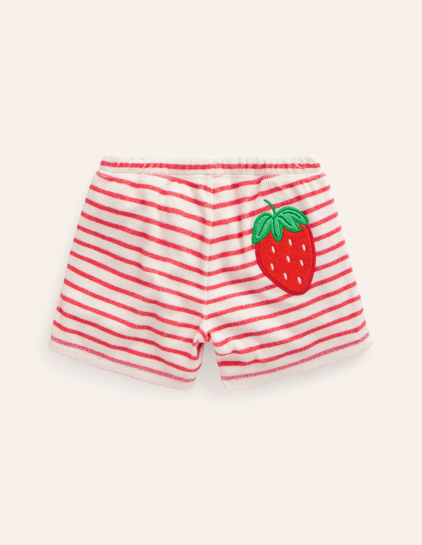 Printed Towelling Shorts-Jam Red Strawberry Stripe