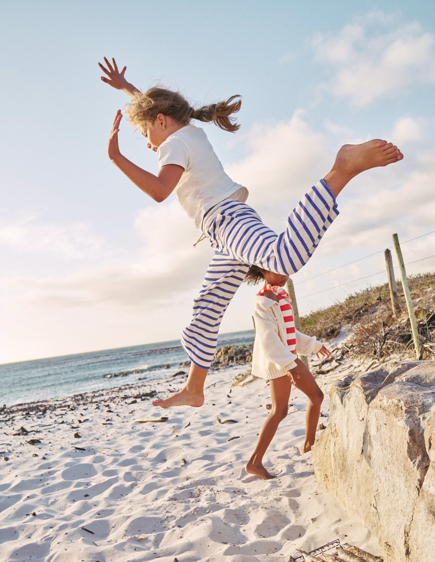 Towelling Trousers-Navy/ Ivory Stripe