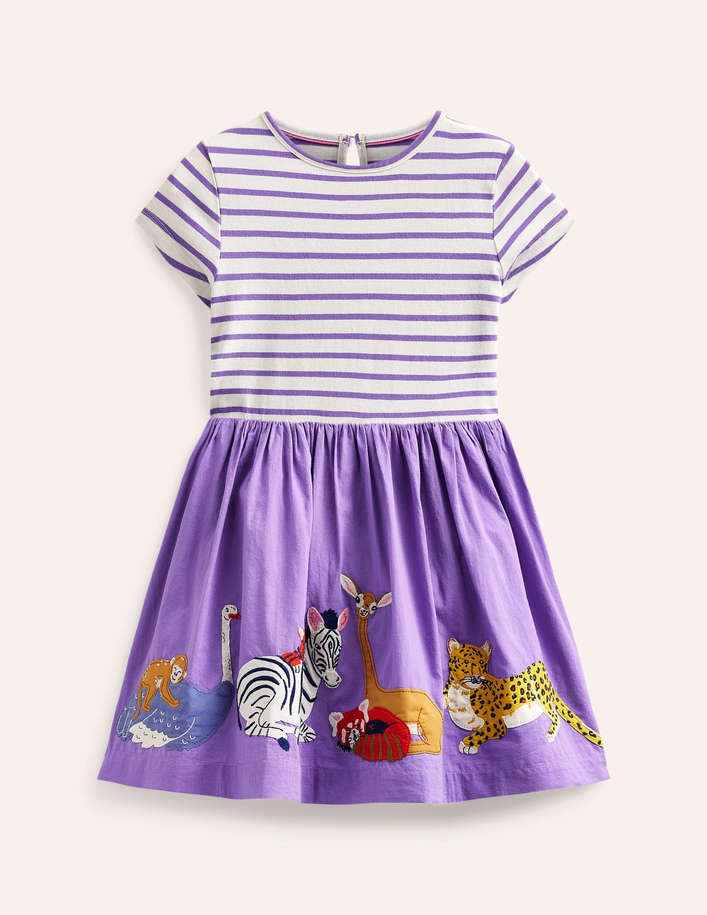 Woven Mix Appliqué Dress-Lilac Purple/ Vanilla Animals