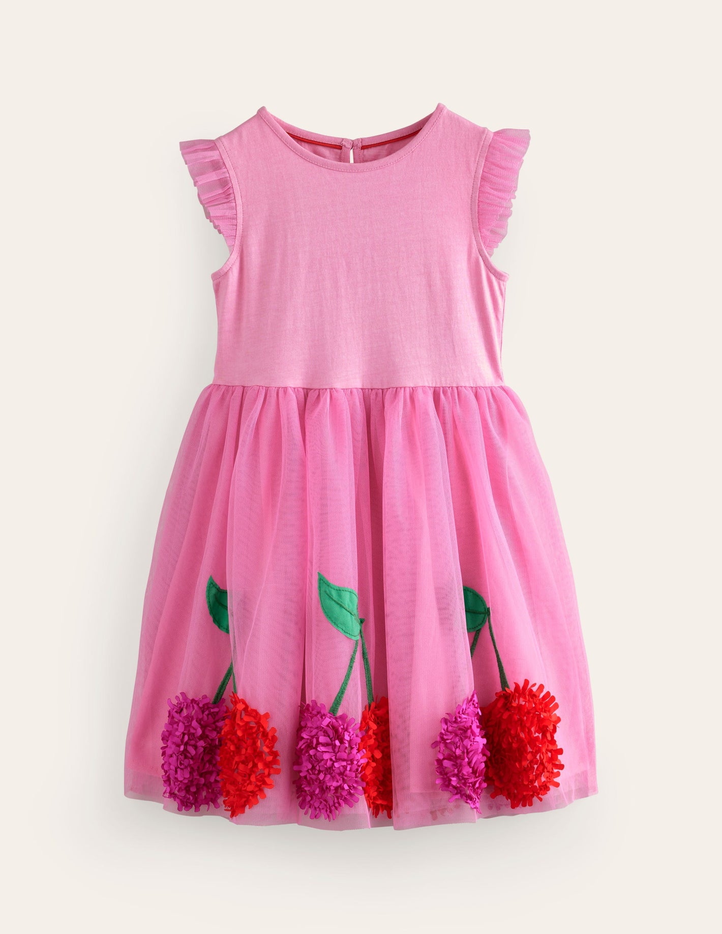 Jersey Tulle Appliqué Dress-Pink Cherries