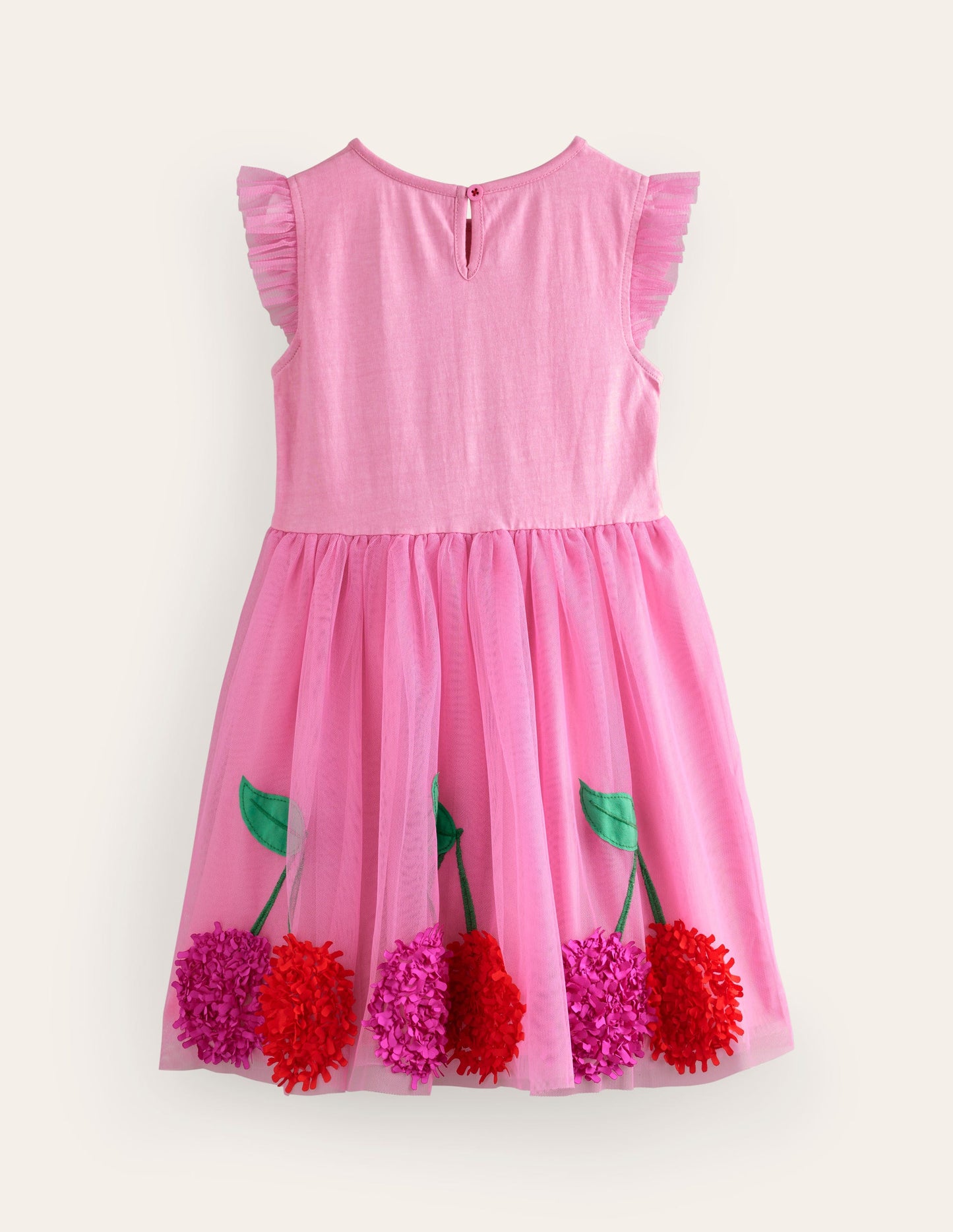 Jersey Tulle Appliqué Dress-Pink Cherries