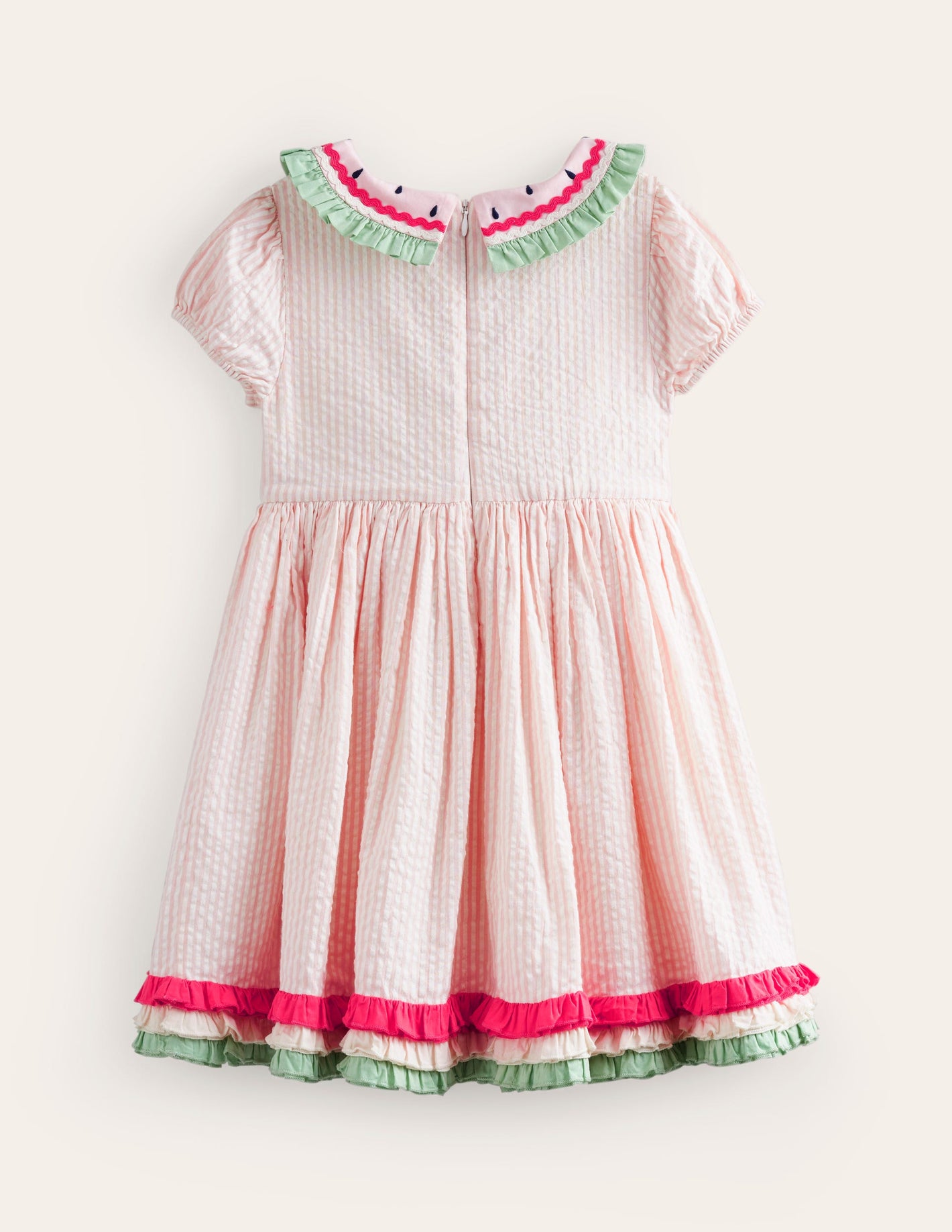 Collared Seersucker Dress-Ballet Pink/ Ivory Stripe